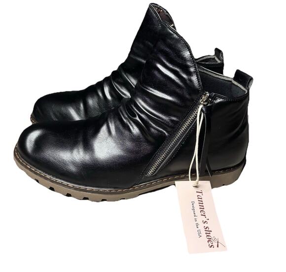 Tanner’s Black Leather Ankle Boots Side Zip Men’s Size 14 / EU 48 New Condition